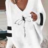 Topshot zolucky | Casual V Neck Dragonfly Striped Long Sleeve Sweatshirt White