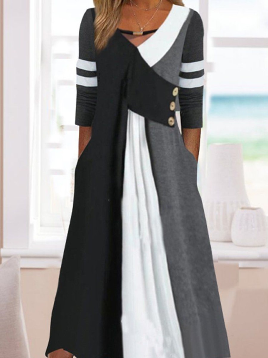 Dresses zolucky | Jersey Loose Color Block Dress Black-White