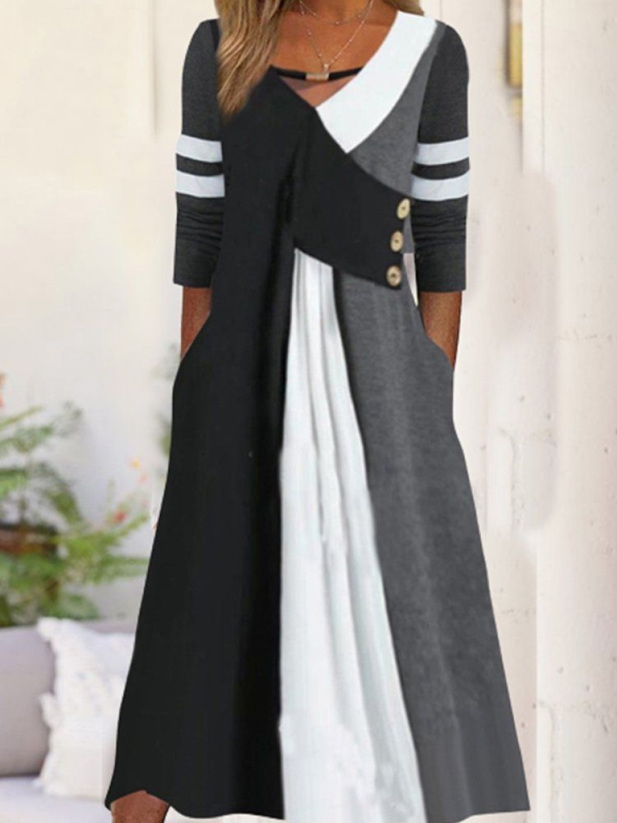 Dresses zolucky | Jersey Loose Color Block Dress Black-White