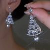 Accessories zolucky | Banquet Party Diamond Heart Earrings Christmas Tree Pattern Jewelry Xmas Earrings Silver