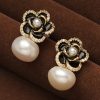 Accessories zolucky | Elegant Camellia Natural Pearl Rhinestone Stud Earrings