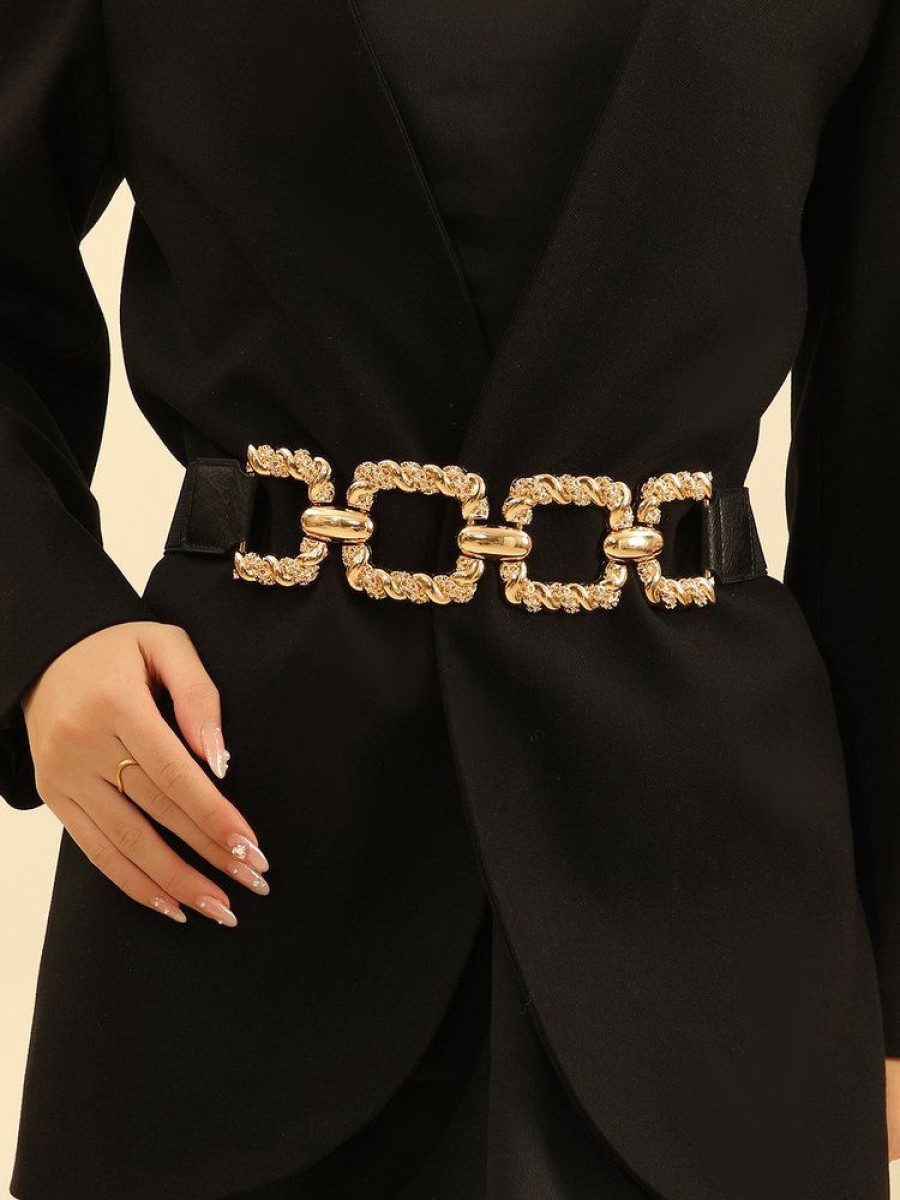 Accessories zolucky | Geometric Metal Chain Belt Stretch Wide Waistband As Picture