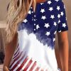 Plus&Curve zolucky | Plus Size Striped Independence Day Loose Crew Neck Casual T-Shirt With America Flag Blue