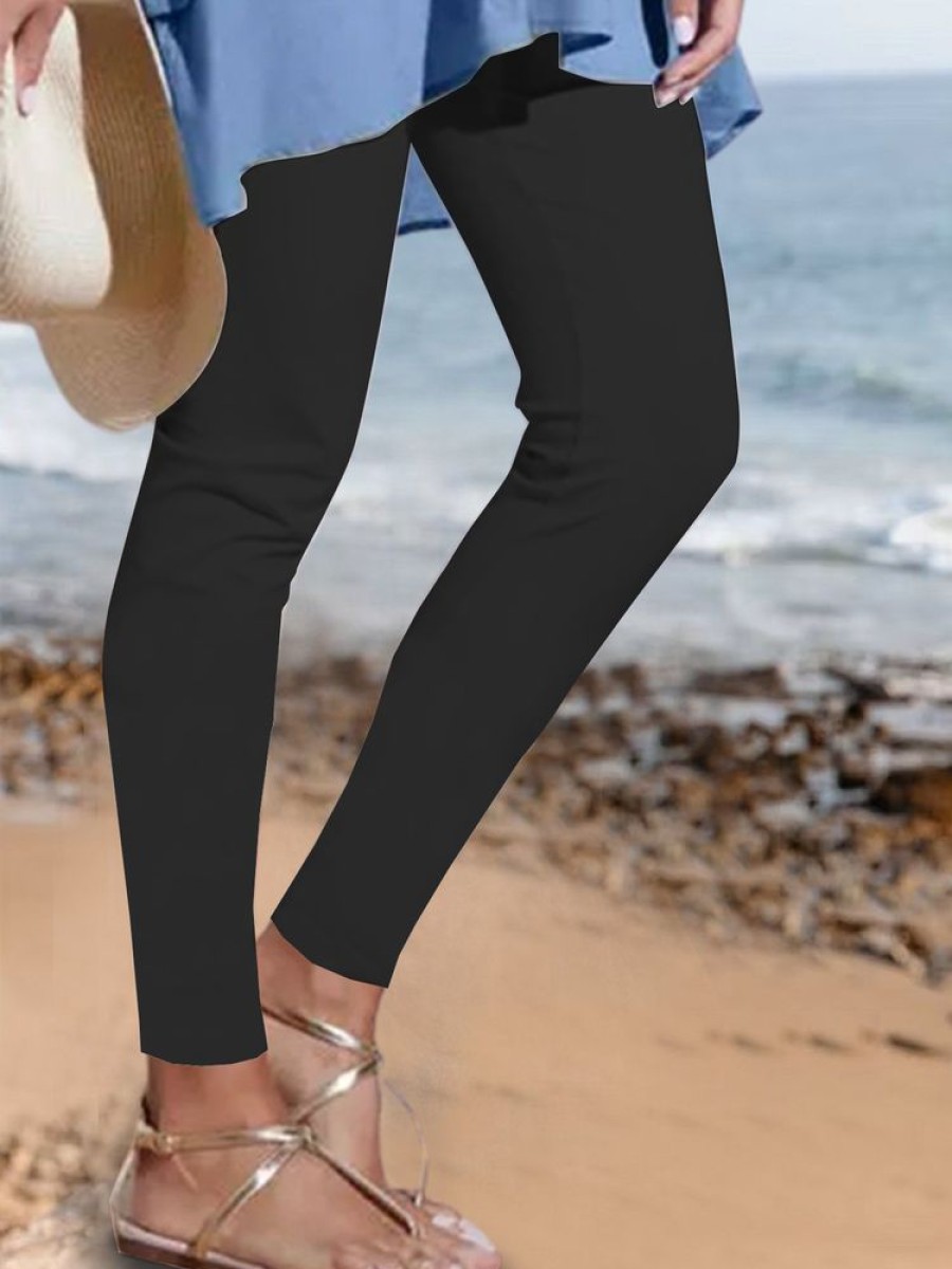 Bottoms zolucky | Plain Elastic Waist Foundation Simple High Elastic Pants Leggings Black