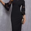 Dresses zolucky | Plus Size Crew Neck Plain Elegant Weaving Dress Black