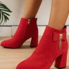 Shoes zolucky | Elegant Bow Metal Tassel Chunky Heel Fashion Boots Red