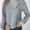 Topshot zolucky | Plain Loose Knitted Buttoned Asymmetrical Neck Casual Winter Long Sleeve Sweatshirt Gray