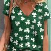 Topshot zolucky | Four-Leaf Clover V Neck Jersey Casual T-Shirt Green