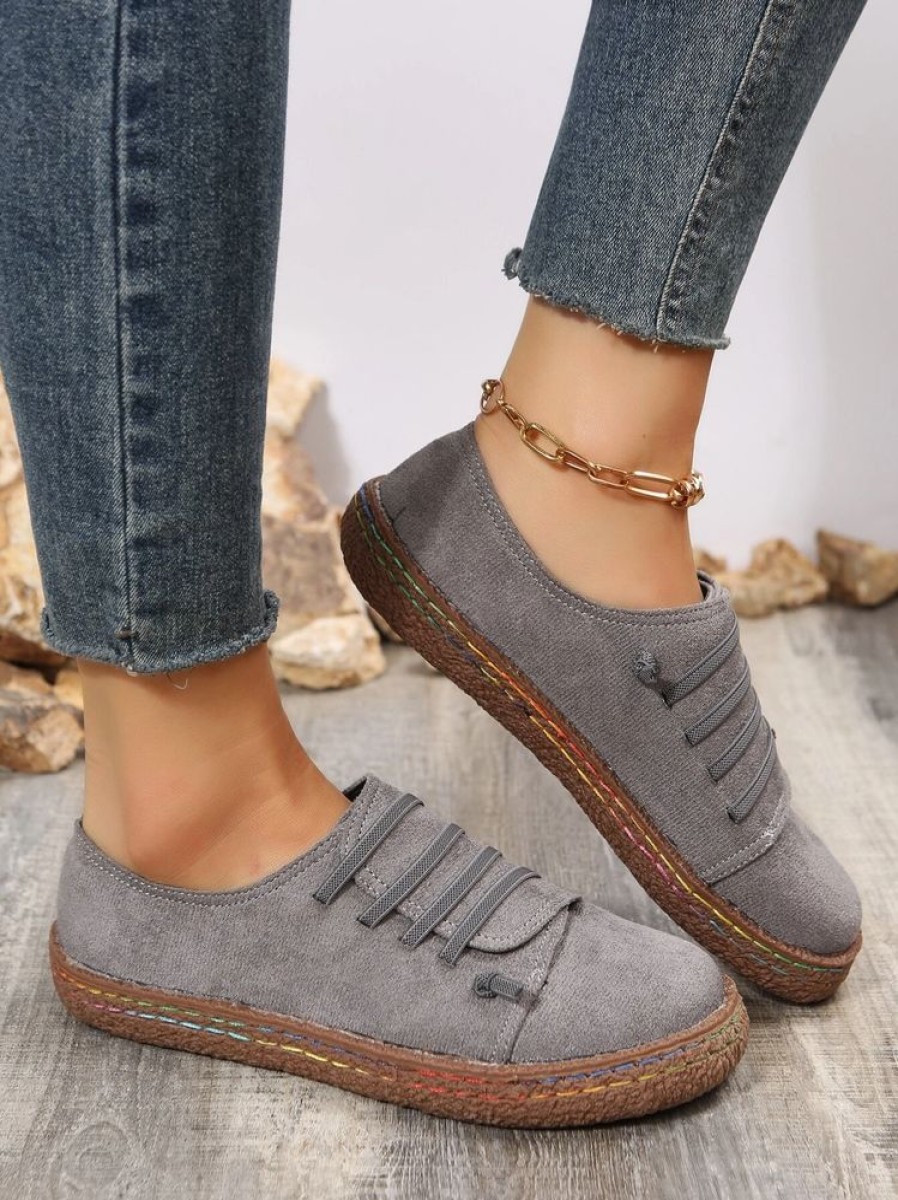 Shoes zolucky | Plain Faux Suede All Season Shallow Shoes Gray