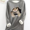 Topshot zolucky | Crew Neck Cat Casual Warmth Sweatshirt