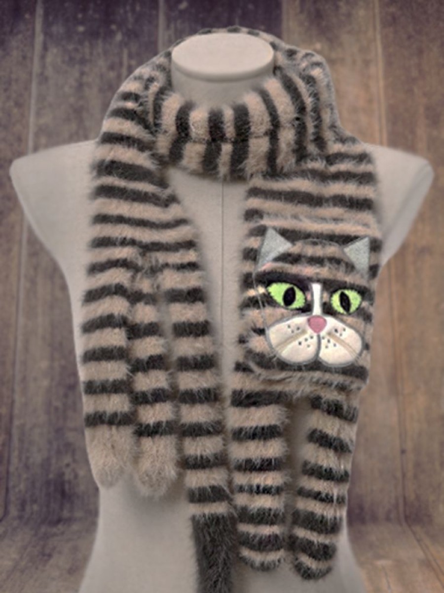 Accessories zolucky | 3D Wool Cat Pattern Plush Patchwork Long Scarf Casual Vintage Outdoor Accessories Khaki