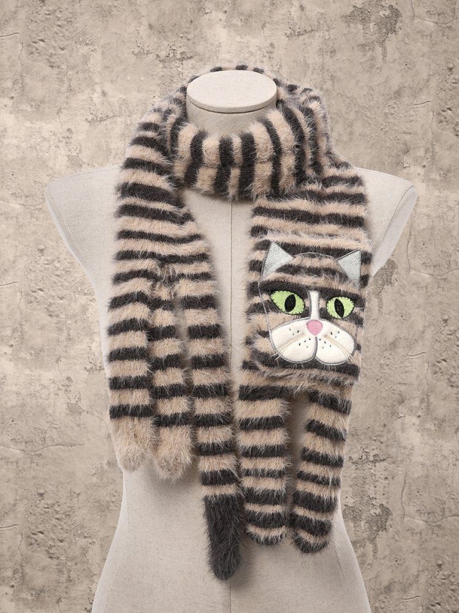 Accessories zolucky | 3D Wool Cat Pattern Plush Patchwork Long Scarf Casual Vintage Outdoor Accessories Khaki