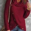 Topshot zolucky | Solid Cowl Neck Long Sleeve Casual Sweater Red