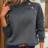 Topshot zolucky | Half Turtleneck Buttoned Casual Sweatshirt Gray