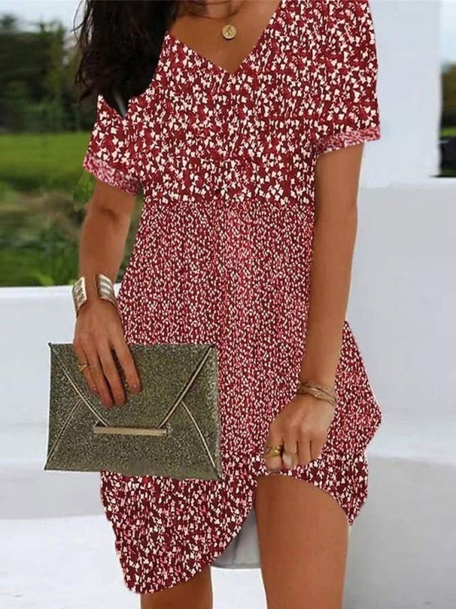 Dresses zolucky | Loose Floral V Neck Casual Dress