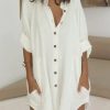 Dresses zolucky | Women Casual Half Sleeve Linen Plain Mini Dresses White