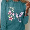 Topshot zolucky | Women'S Hummingbird Watercolor Nature Bird Lover Crew Neck Cotton-Blend Casual Long Sleeve Shirt