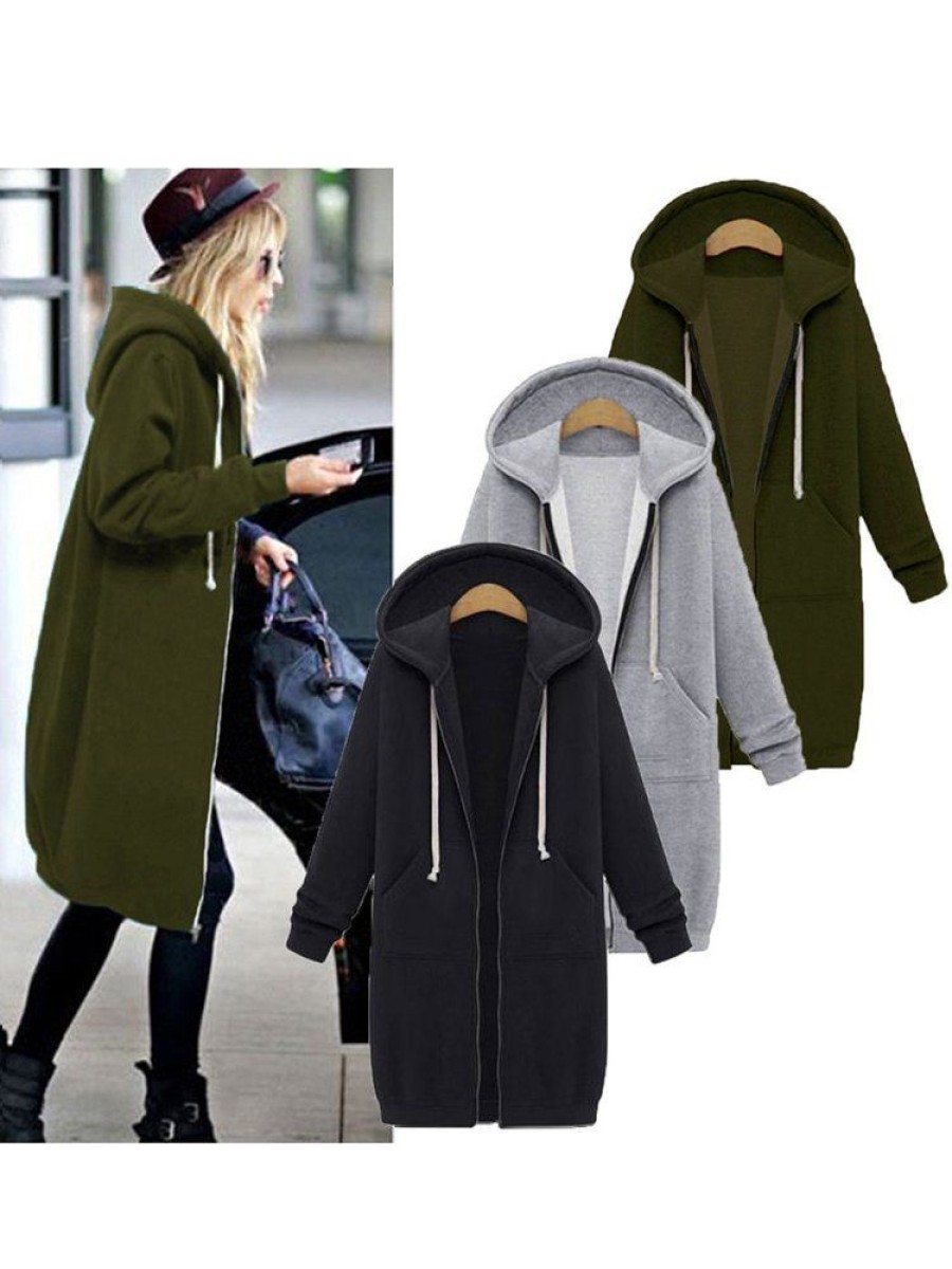 Outerwearshot zolucky | Long Sleeve Hoodie Shift Casual Coat For Women