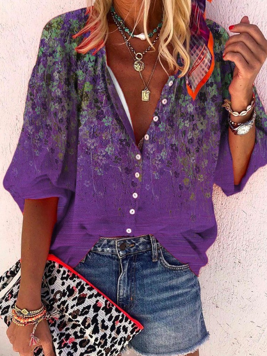 Topshot zolucky | Women Summer Vintage Daytime Printed Shirt Purple