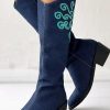 Shoes zolucky | Floral Autumn Chunky Heel Fabric Riding Boots Green