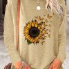 Topshot zolucky | Women'S Sunflower Butterfly Print Crew Neck Casual Top