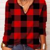 Topshot zolucky | Christmas Casual Loose Plaid Long Sleeve V Neck T-Shirt