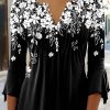 Topshot zolucky | V Neck Casual Loose Floral Top Black