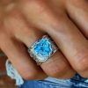 Accessories zolucky | Vintage Blue Crystal Metal Distressed Ring Casual Vacation Women'S Jewelry As Picture