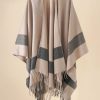 Accessories zolucky | Colorblock Fringe Thermal Imitation Cashmere Shawl Open Front Poncho Cape