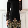 Dresses zolucky | Boat Neck Loose Party Ethnic Lace Dress Black