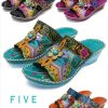 Shoes zolucky | Retro Color Contrast Ethnic Style Flower Hollow Wedge Sandals