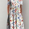 Dresses zolucky | Casual Loosen Short Sleeve Floral Dress Multicolor