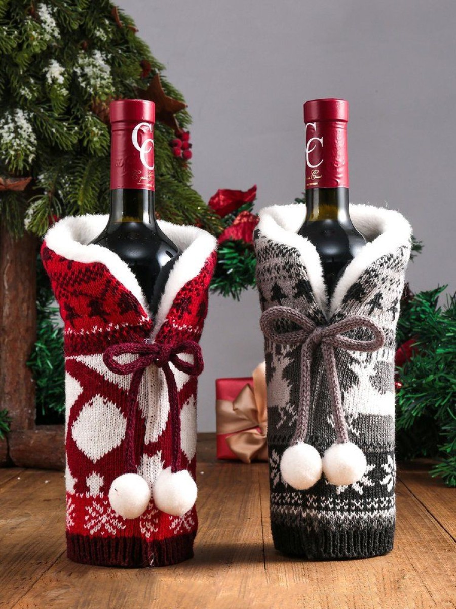 Accessories zolucky | Single Christmas Knitted Bowknot Wine Bottle Ornament Holiday Party Ornament