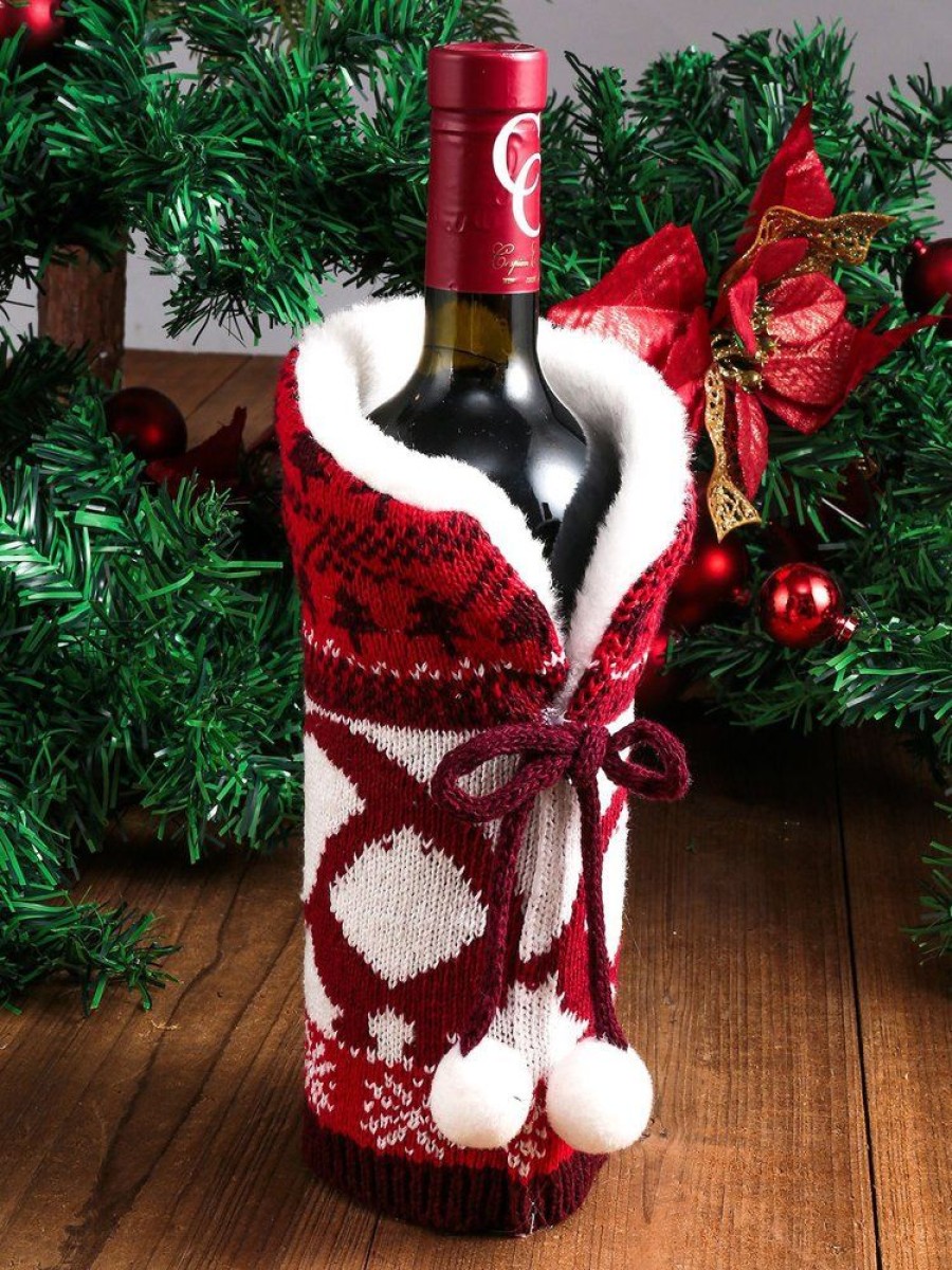 Accessories zolucky | Single Christmas Knitted Bowknot Wine Bottle Ornament Holiday Party Ornament