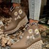 Shoes zolucky | Floral Embroidered Snakeskin Espadrille Wedge Heel Platform Boots Khaki