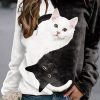 Topshot zolucky | Women Casual Cat Printed Longsleeve Sweatshirt Black