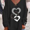 Topshot zolucky | Heart/Cordate Print V Neck Valentine'S Day Casual Loose Holiday V Neck Long Sleeve T-Shirt