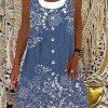 Dresses zolucky | Casual Scoop Neck Floral Loose Dress Blue