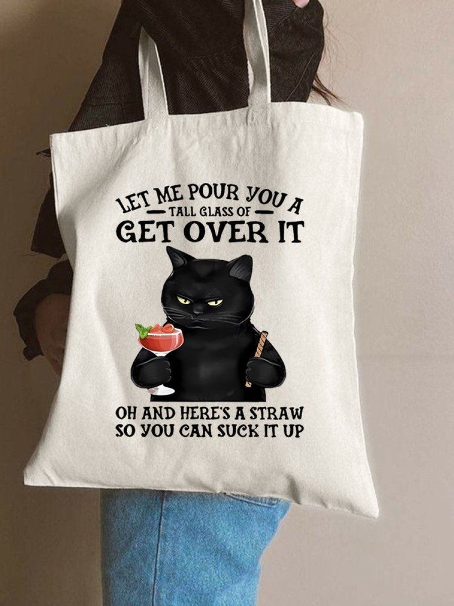 Accessories zolucky | Let Me Pour You A Tall Glass Of Get Over It Oh And Here'S A Straw So You Can Suck It Up Animal Graphic Shopping Tote White