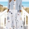 Dresses zolucky | Elegant Loose Floral Printed Dress With 3/4 Sleeve Wrap Two-Piece Set