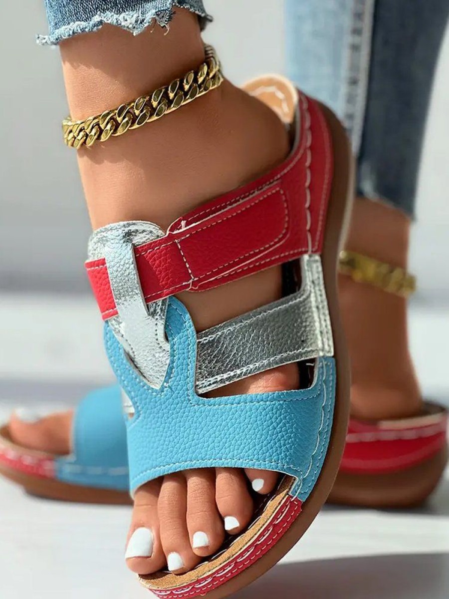 Shoes zolucky | Color Block Summer Pu Slide Sandals