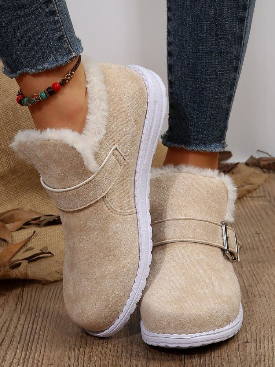 Shoes zolucky | Casual Buckle Decor Winter Faux Fur Lined Ankle Boots Apricot