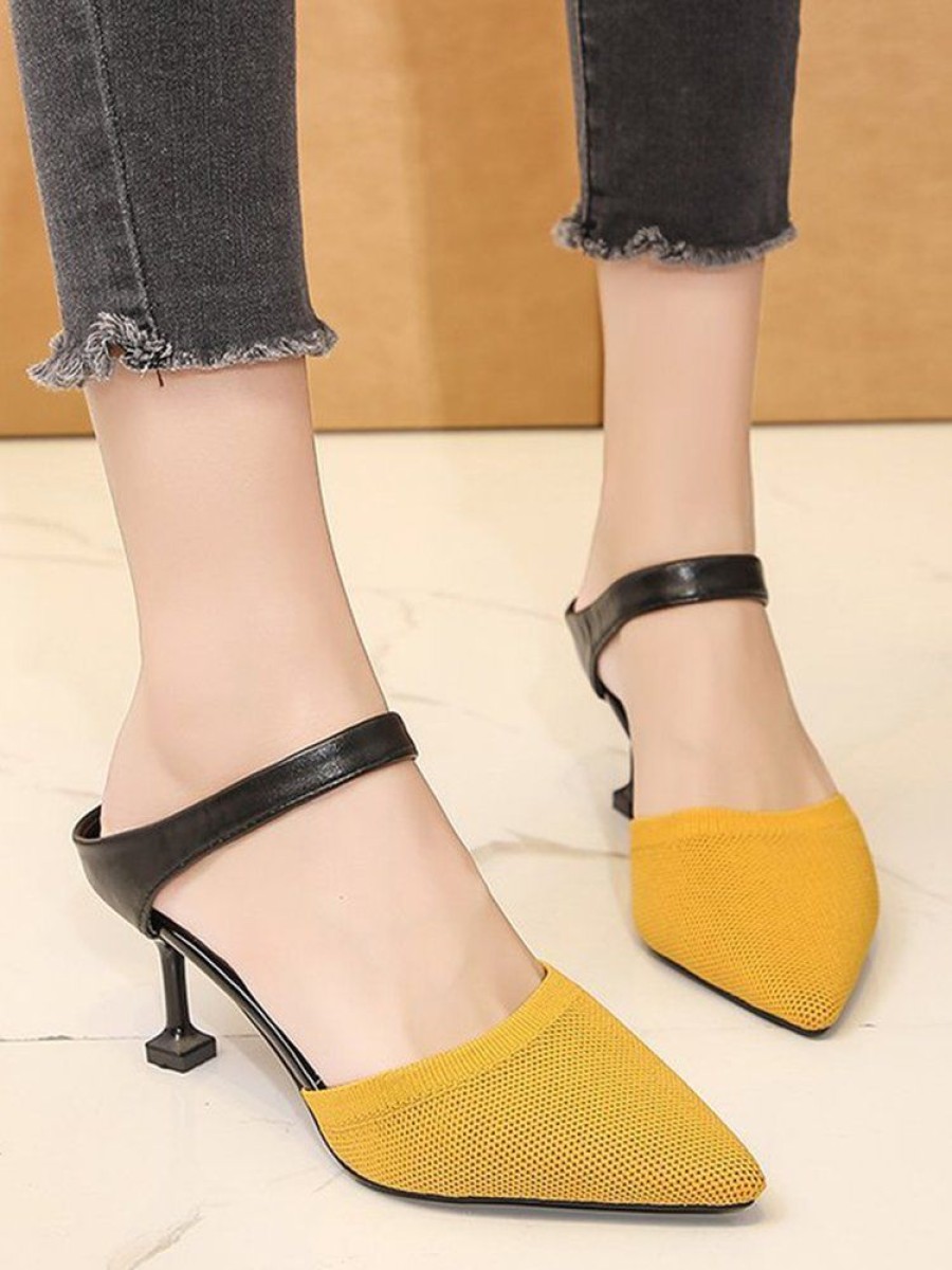 Shoes zolucky | Women Minimalist Color Block Mesh Fabric Stiletto Heel Mules