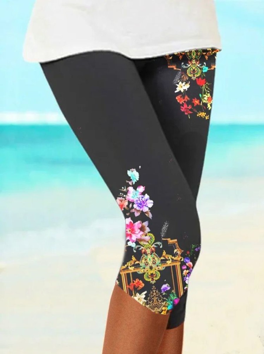 Bottoms zolucky | Floral Print Cotton Blends Vacation Shorts Black