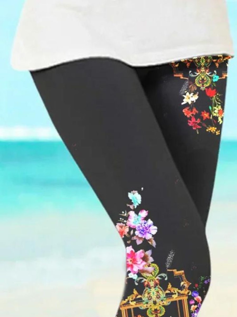 Bottoms zolucky | Floral Print Cotton Blends Vacation Shorts Black