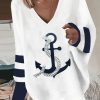 Topshot zolucky | Anchor Logo V Neck Long Sleeve Casual Loose Sweatshirt