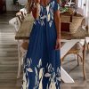 Dresses zolucky | Regular Fit Floral V Neck Long Sleeve Knit Dress Blue