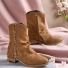 Shoes zolucky | Women'S Cross Lace Lace Panel Vintage Chunky Heel Chukkas Booties Tan