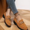 Shoes zolucky | Women Chain Decor Block Heel Faux Suede Loafers Tan