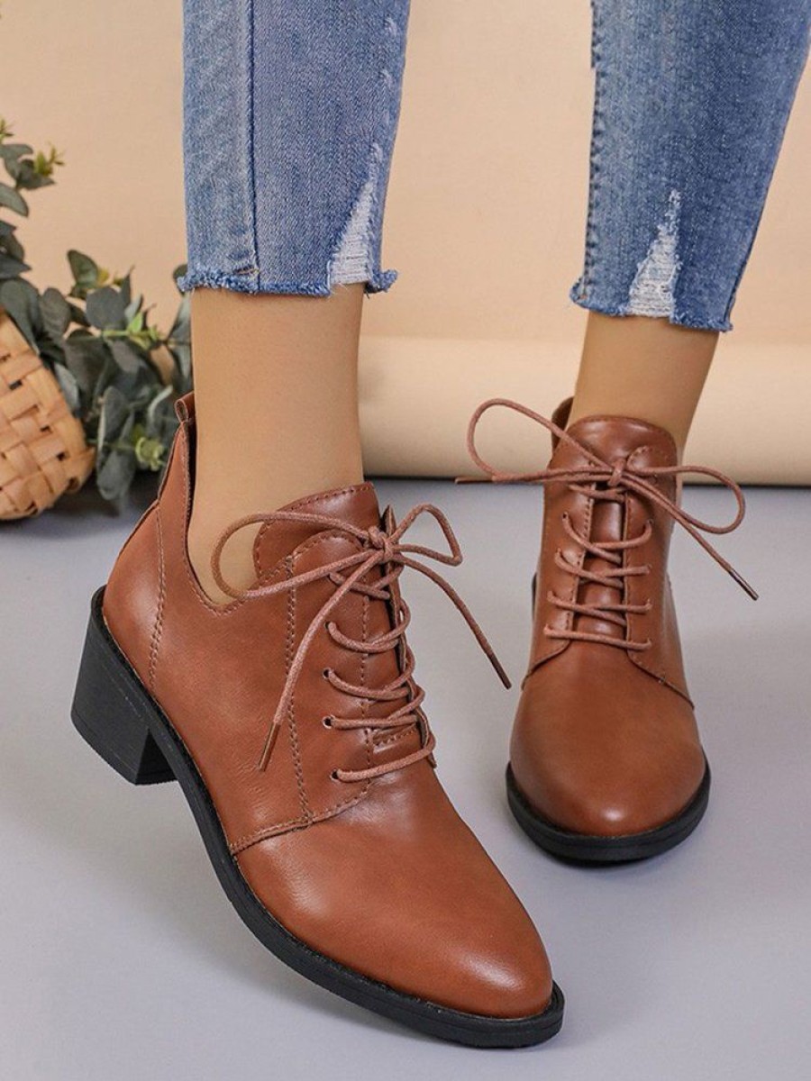 Shoes zolucky | Women Classic Lace-Up Block Heel Vintage Ankle Boots